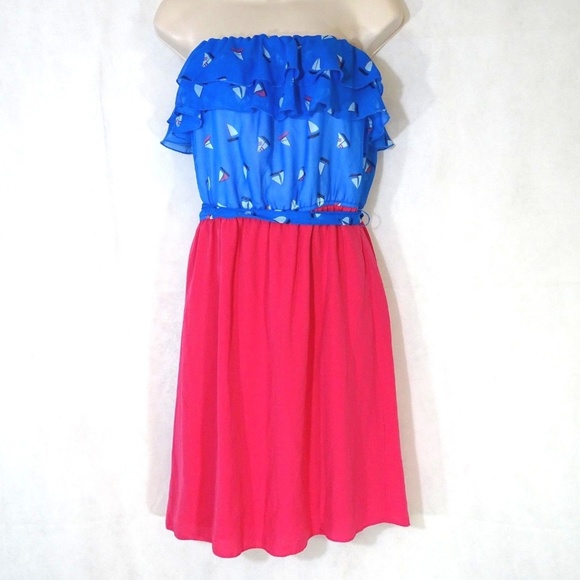 Maurices Dresses & Skirts - Maurices Strapless Tiered Ruffle Nautical Dress